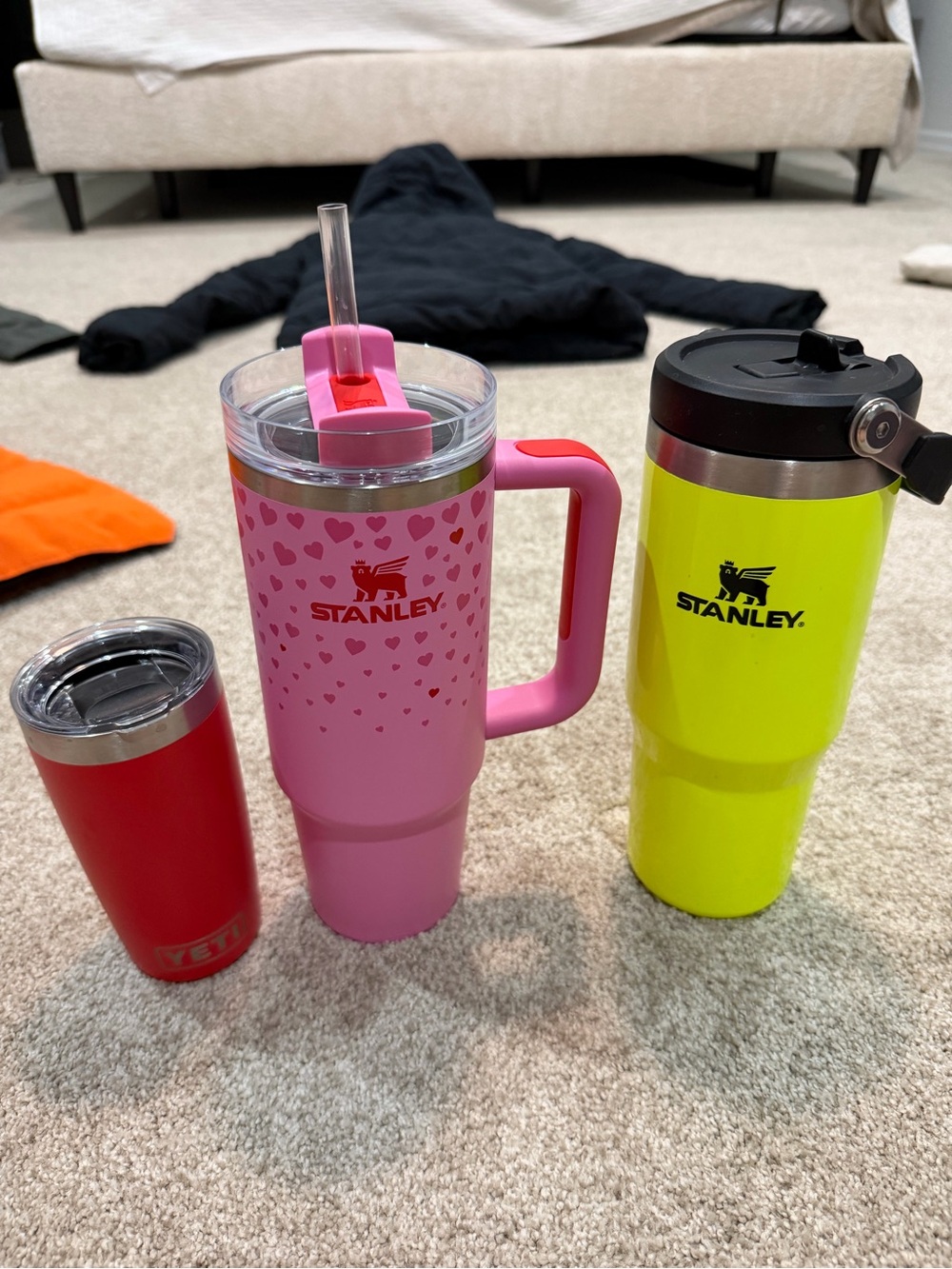 Stanley Pink Heart Neon and Yeti Red Tumblers